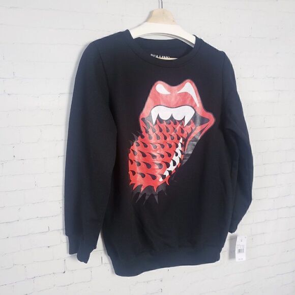 NEW Rolling Stones Crewneck Sweatshirt Size S Womens Spiked Toung Mouth … - Picture 2 of 6